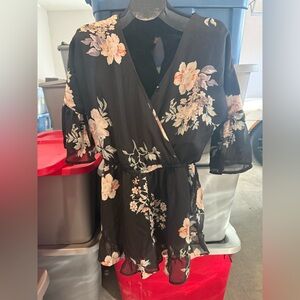 Rue21 Black Floral Wrap Romper with Peach & Cream Blooms p12